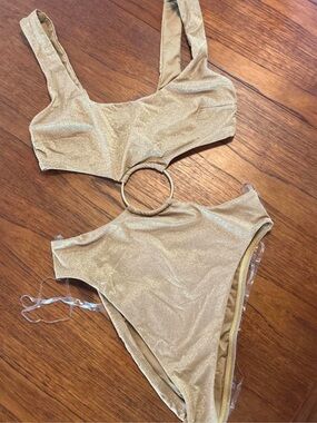 Vitamin A Shimmery Gold One-Piece Swimsuit with Ring Detail